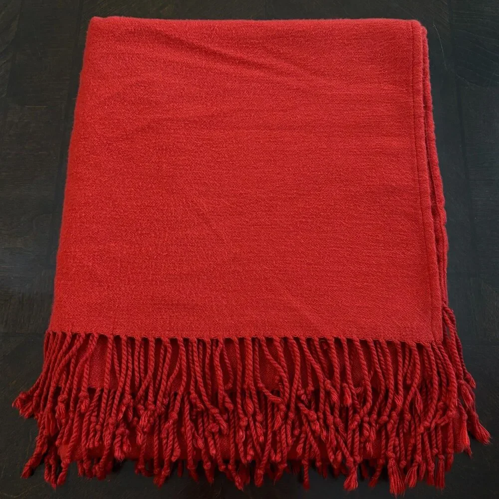 Pottery Barn Classic Red Fringe Throw Blanket 50 X 60 Modern Cozy Home Decor